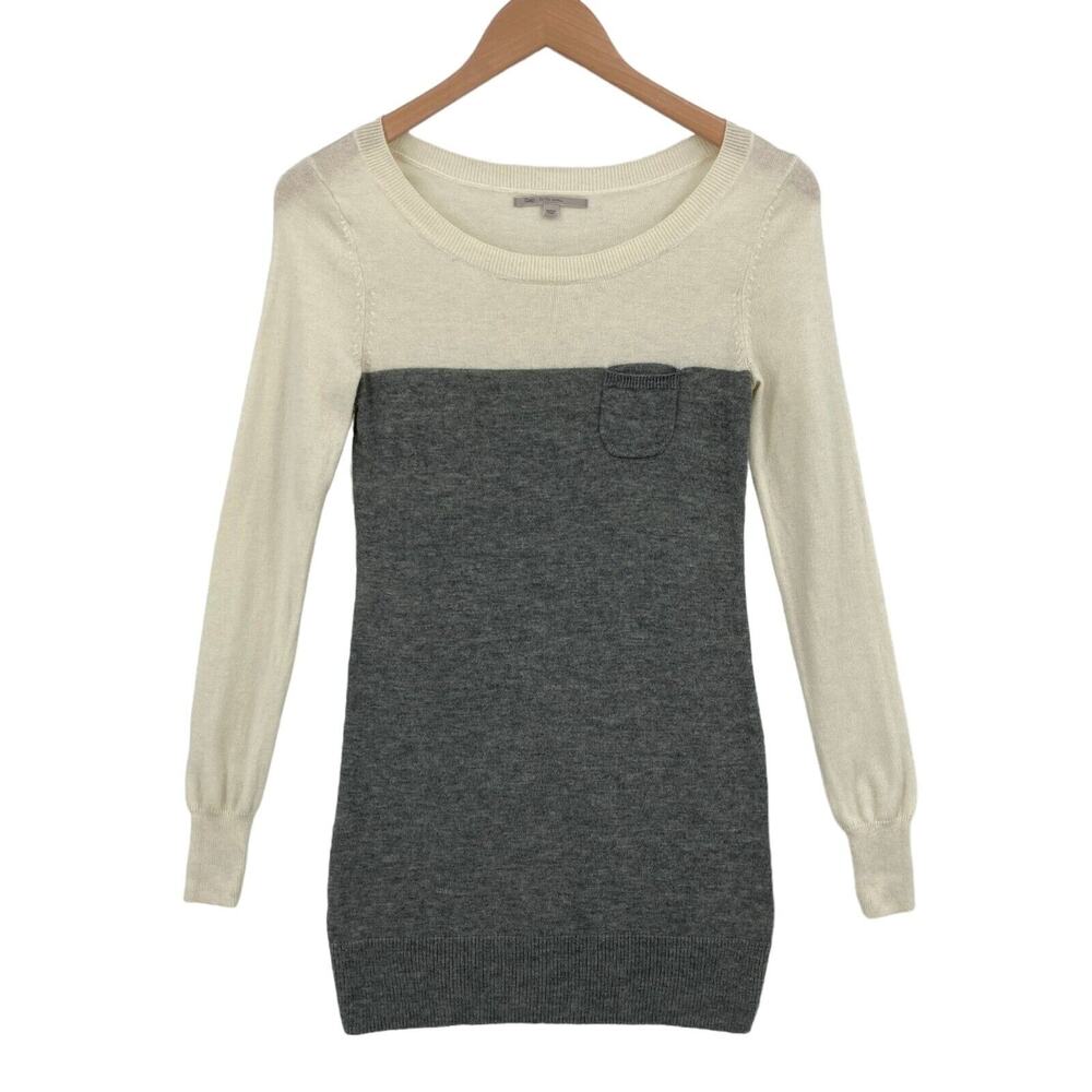Gap Sweater Womens XS Cream Gray Nylon Long Raglan Sleeve Round Neck Pullover